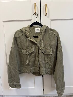 Zara Olive Hooded Utility Jacket